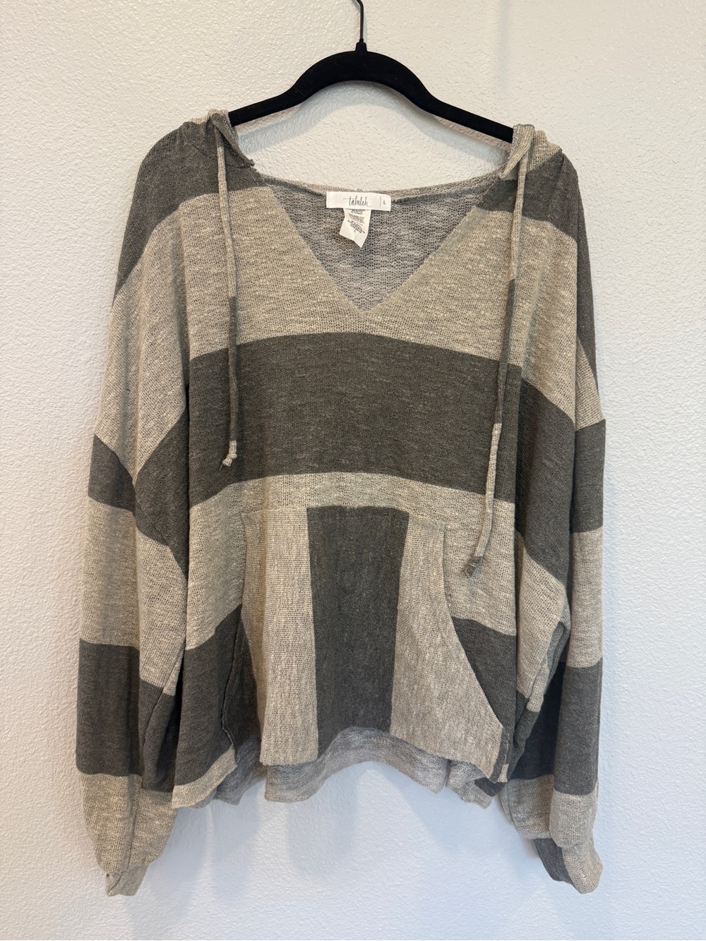 Talulah Women’s Grey Striped Lightweight Hoodie With Kangaroo Pocket Large - Picture 2 of 9